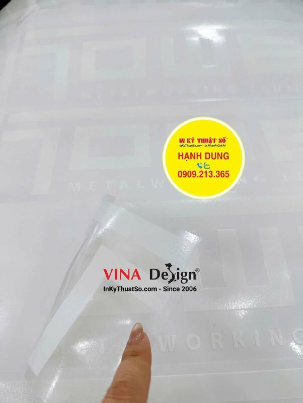 In Logo decal trong in UV mực trắng, có bế viền xung quanh, logo công ty sản xuất hóa chất - INKTS3483