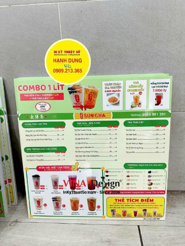 In menu formex treo tường thông tin khuyến mãi cho chuỗi hệ thống trà sữa - INKTS3516