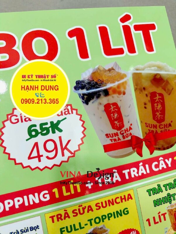 In menu formex treo tường thông tin khuyến mãi cho chuỗi hệ thống trà sữa - INKTS3516