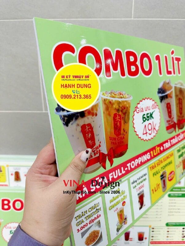 In menu formex treo tường thông tin khuyến mãi cho chuỗi hệ thống trà sữa - INKTS3516