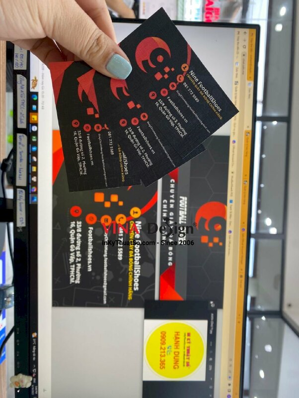In namecard giấy mỹ thuật K02, name card cửa hàng giày đá banh - INKTS907