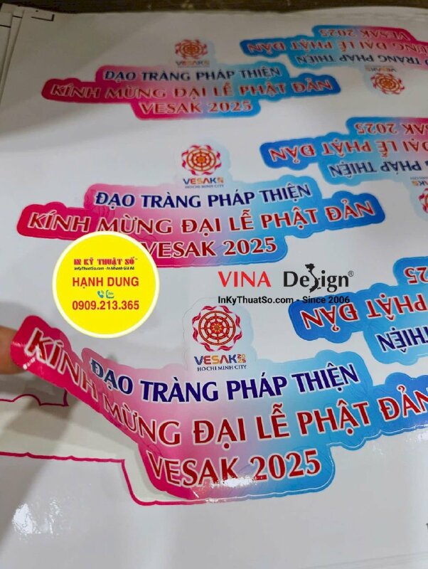 In nhãn dán nón lá sự kiện Mừng Đại Lễ Phật Đản, in tem decal sữa bế theo viền - INKTS3459