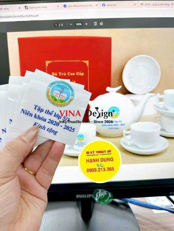 In nhãn Kính tặng UV DTF bóc dán trực tiếp lên Bộ tách trà cao cấp quà hội phụ huynh học sinh tặng giáo viên - INKTS3464