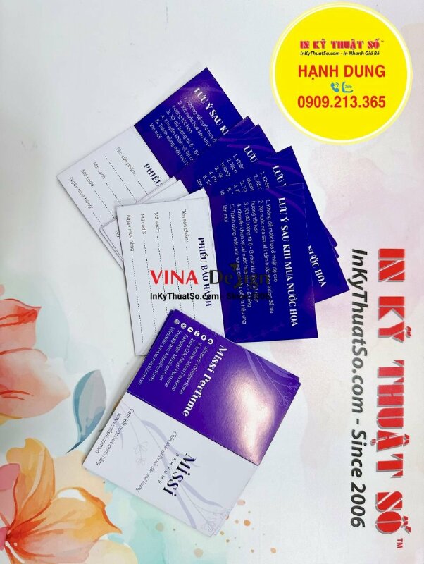 In phiếu bảo hành nước hoa kích thước 11x9cm in offset cấn 1 đường - INKTS1264