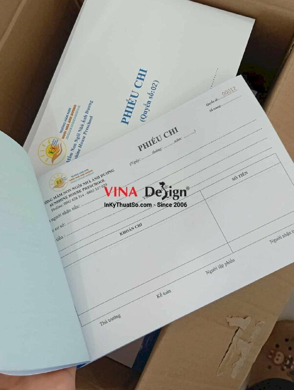 In phiếu chi cho trường mầm non, biểu mẫu 3 liên khổ A5 ngang - INKTS3538