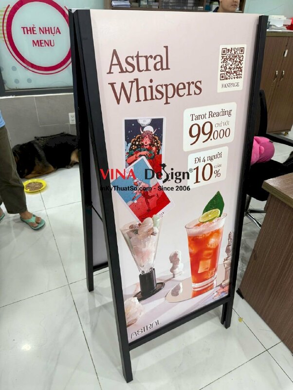 In standee chân sắt chữ A mừng khai trương quán Café & Patisserie (bánh ngọt) - INKTS3495