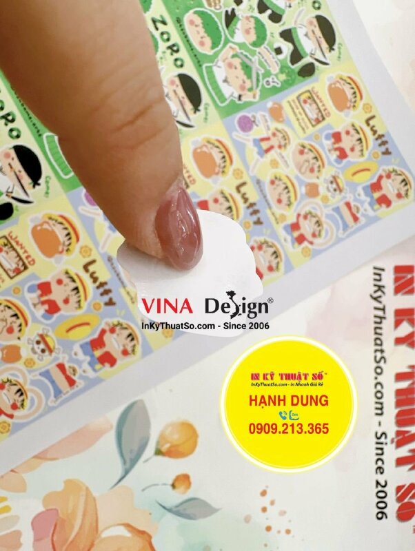 In sticker chibi One Piece Luffy Zoro Ace, nhãn dán Decal sữa, mực dầu, cán mờ, có bế - INKTS1196