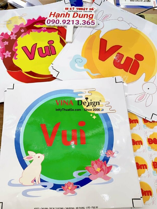 In sticker Trung thu cute Vui đêm trăng rằm, in decal dán trang trí Trung thu lớp học - INKTS599