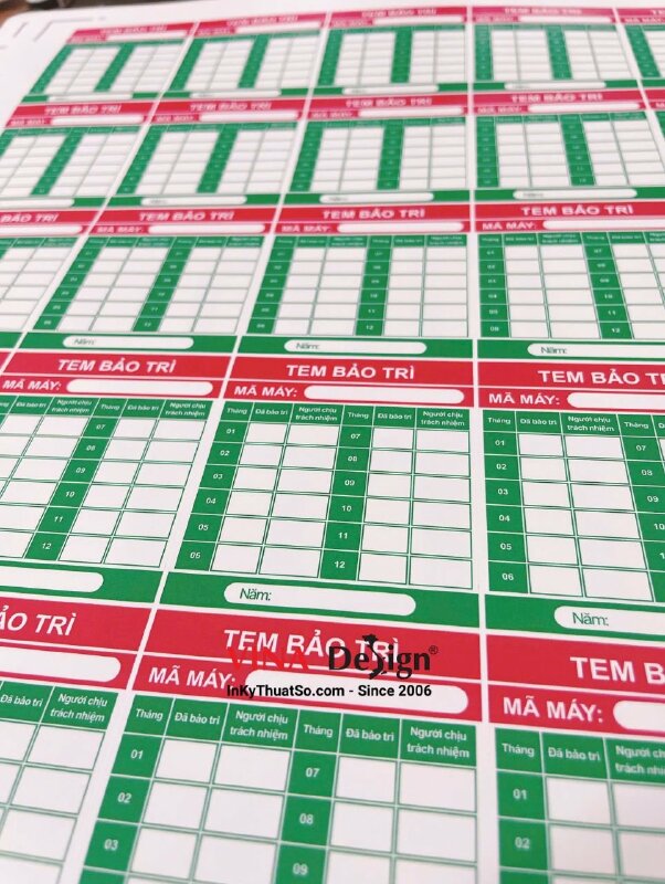 In tem bảo trì, bảo hành thang máy định kỳ, in tem decal giấy, cán mờ, bế tem - INKTS3519