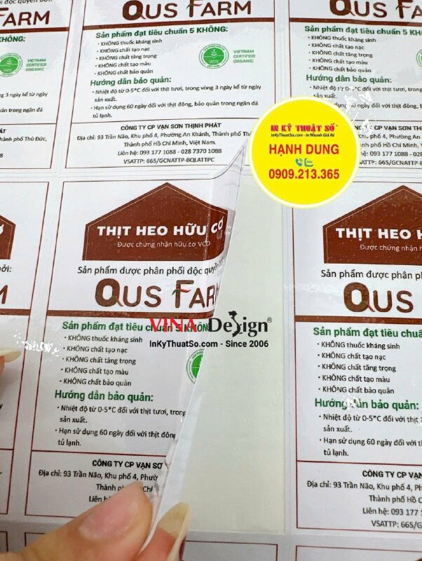 In tem dán thông tin sản phẩm, tem decal sữa nhãn dán thực phẩm thịt heo hữu cơ - INKTS3535