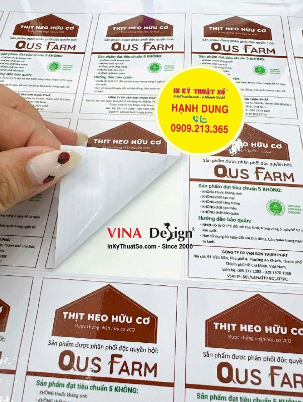 In tem dán thông tin sản phẩm, tem decal sữa nhãn dán thực phẩm thịt heo hữu cơ - INKTS3535