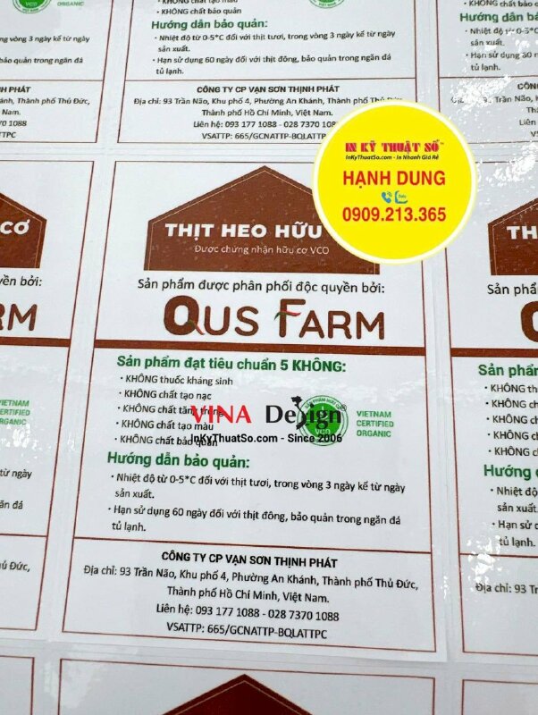 In tem dán thông tin sản phẩm, tem decal sữa nhãn dán thực phẩm thịt heo hữu cơ - INKTS3535