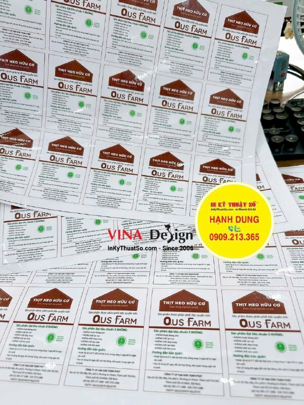 In tem dán thông tin sản phẩm, tem decal sữa nhãn dán thực phẩm thịt heo hữu cơ - INKTS3535
