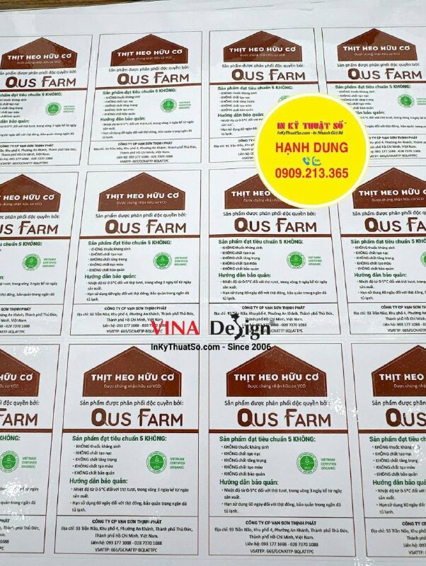 In tem dán thông tin sản phẩm, tem decal sữa nhãn dán thực phẩm thịt heo hữu cơ - INKTS3535