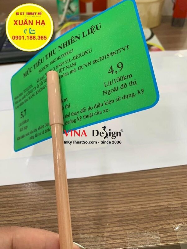 In tem mức tiêu thụ nhiên liệu xe ô tô, in tem Decal dán kính ngược - INKTS1225