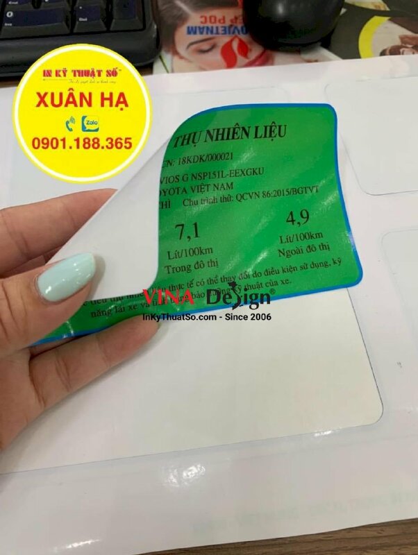 In tem mức tiêu thụ nhiên liệu xe ô tô, in tem Decal dán kính ngược - INKTS1225
