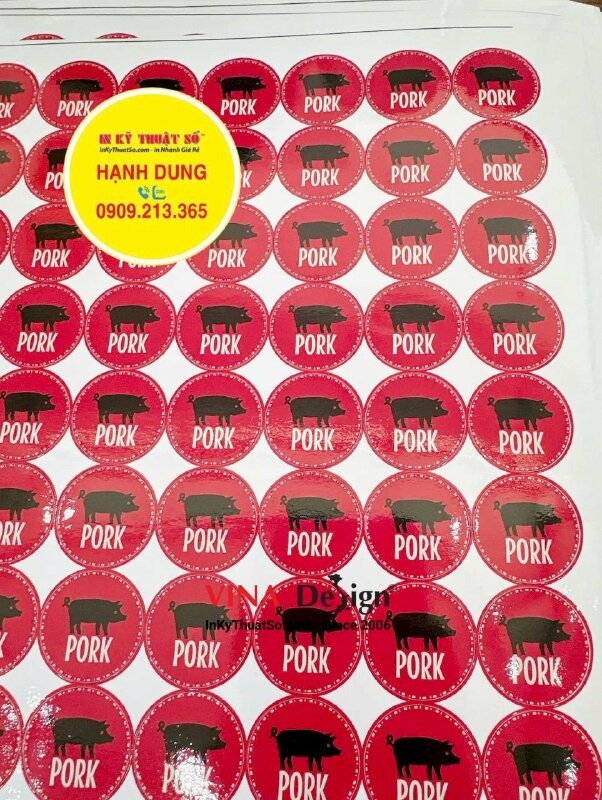 In tem tròn phân loại thực phẩm Pork Shrimp Chicken Beef, hàng gửi đi Mỹ từ TPHCM - INKTS3517