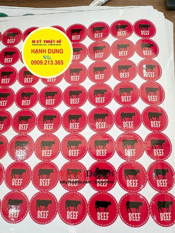 In tem tròn phân loại thực phẩm Pork Shrimp Chicken Beef, hàng gửi đi Mỹ từ TPHCM - INKTS3517