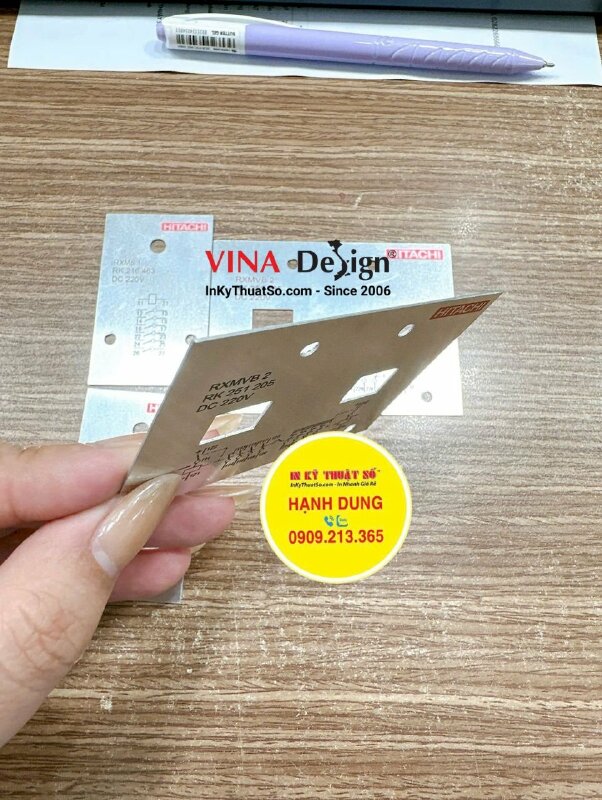 In thẻ inox nhôm xước in UV, gia công đục lỗ như mẫu làm mặt tủ điện, thiết bị điện - INKTS3508