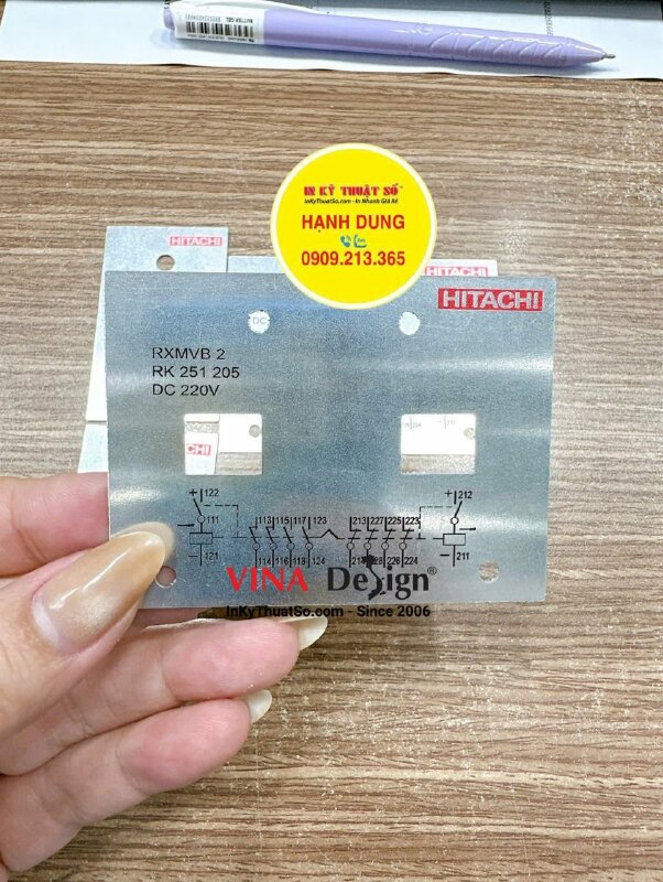 In thẻ inox nhôm xước in UV, gia công đục lỗ như mẫu làm mặt tủ điện, thiết bị điện - INKTS3508