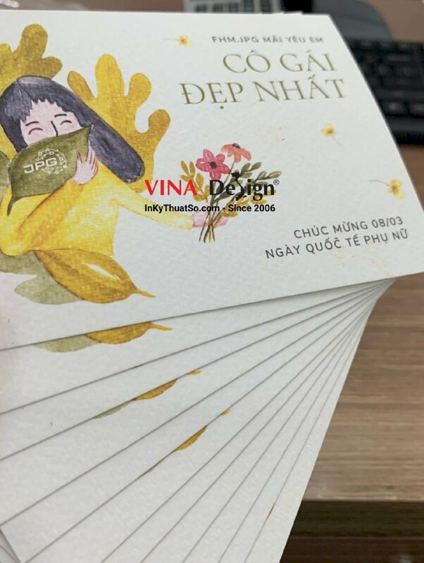 In thiệp 8 3 giấy mỹ thuật Vân Mây, thiệp in hoa lá, làm thiệp bằng tranh in hoa lá - INKTS1232