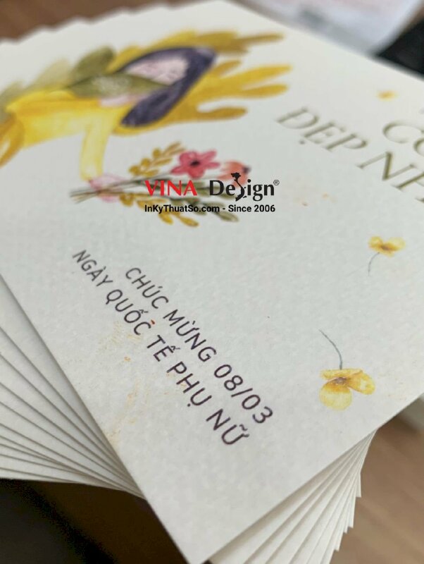 In thiệp 8 3 giấy mỹ thuật Vân Mây, thiệp in hoa lá, làm thiệp bằng tranh in hoa lá - INKTS1232