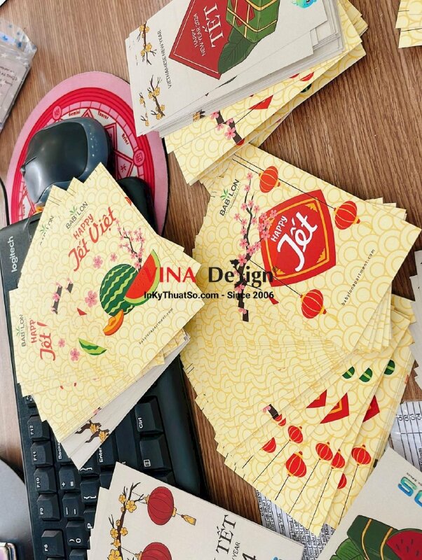 In thiệp chúc mừng năm mới khách hàng, in thiệp 7x13cm - INKTS1103