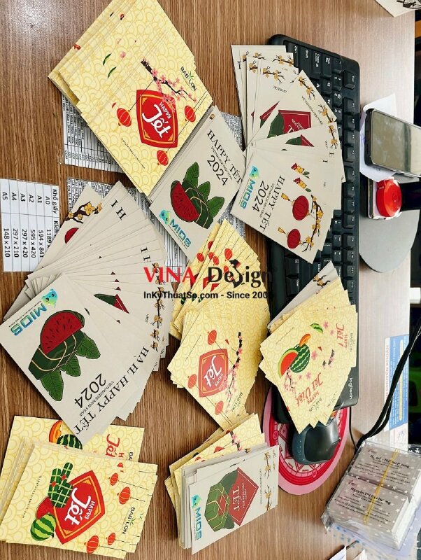 In thiệp chúc mừng năm mới khách hàng, in thiệp 7x13cm - INKTS1103