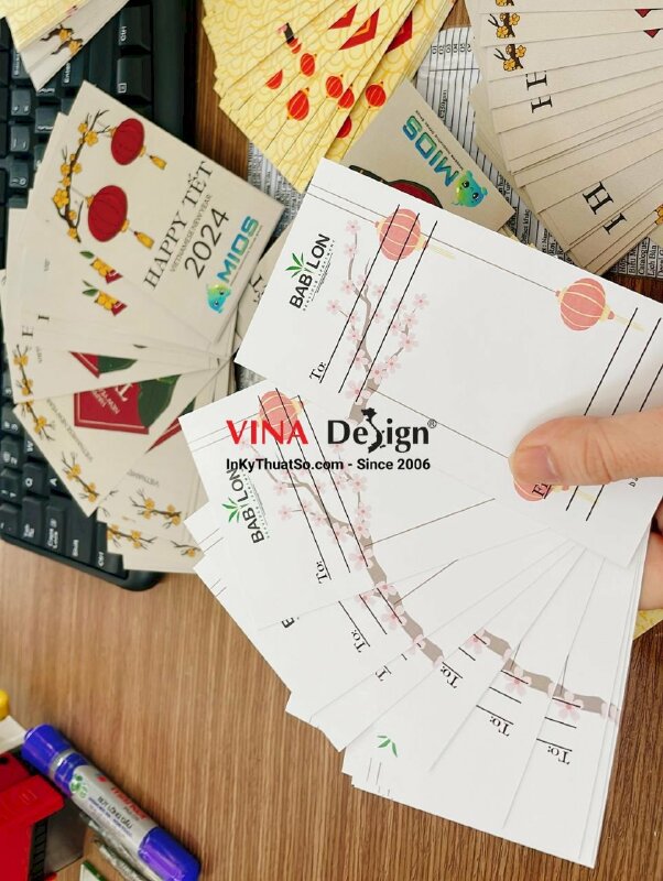 In thiệp chúc mừng năm mới khách hàng, in thiệp 7x13cm - INKTS1103