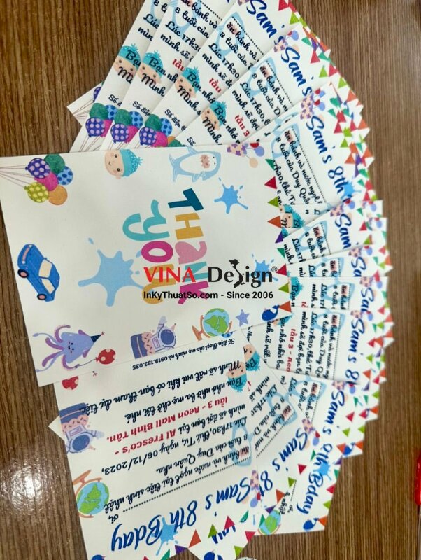 In thiệp mời sinh nhật 8 tuổi cho bé, thiệp in giấy mỹ thuật Koehler K04 - INKTS985