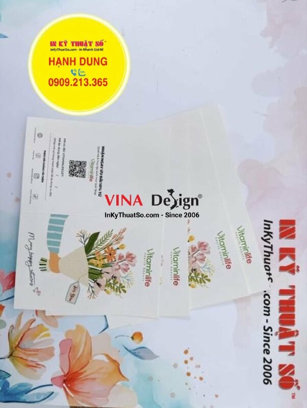 In thiệp mừng giấy mỹ thuật N05 gắn quà tặng sản phẩm thực phẩm chức năng, làm đẹp - INKTS1359