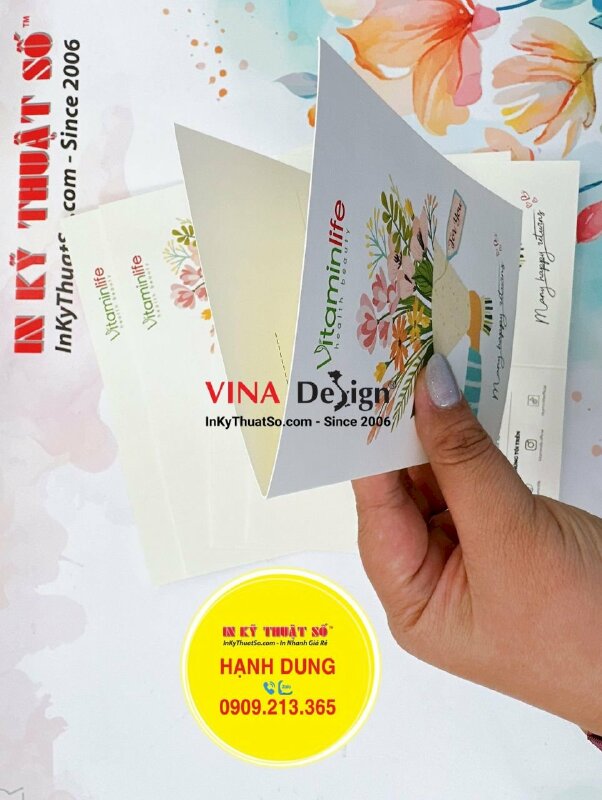 In thiệp mừng giấy mỹ thuật N05 gắn quà tặng sản phẩm thực phẩm chức năng, làm đẹp - INKTS1359