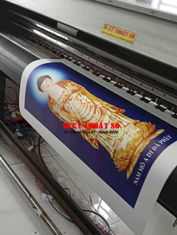 In tranh Phật A Di Đà đứng, in Canvas dầu bóng nẹp gỗ hoa văn 2 đầu treo tường - INKTS1190