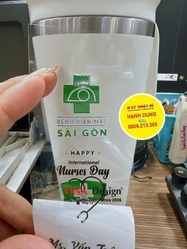 In UV DTF dán bình nước giữ nhiệt quà tặng ngày kỷ niệm Quốc Tế Điều Dưỡng - INKTS3461