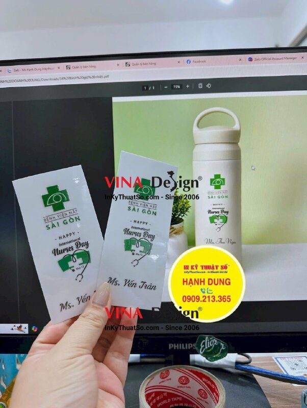 In UV DTF dán bình nước giữ nhiệt quà tặng ngày kỷ niệm Quốc Tế Điều Dưỡng - INKTS3461