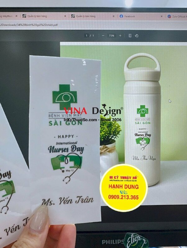 In UV DTF dán bình nước giữ nhiệt quà tặng ngày kỷ niệm Quốc Tế Điều Dưỡng - INKTS3461