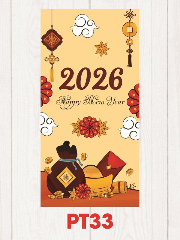 Bao lì xì basic 2025 Happy New Year - Mã PT33 - INKTS2489