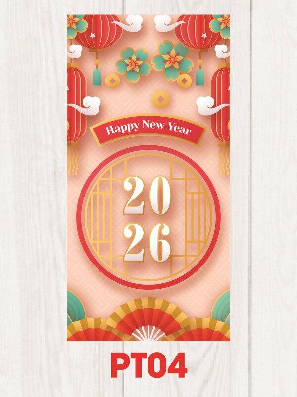 In bao lì xì Happy New Year 2026 - Mã PT04 - INKTS2460