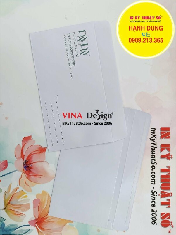 In bao thư nhà hàng, in bao thư 12x22 cm giấy Fort 120gsm, có keo nắp - INKTS1336