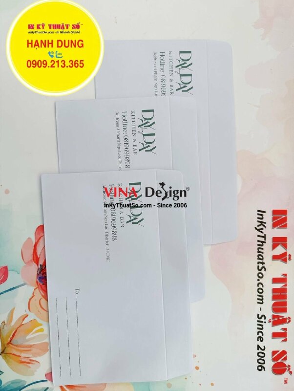In bao thư nhà hàng, in bao thư 12x22 cm giấy Fort 120gsm, có keo nắp - INKTS1336