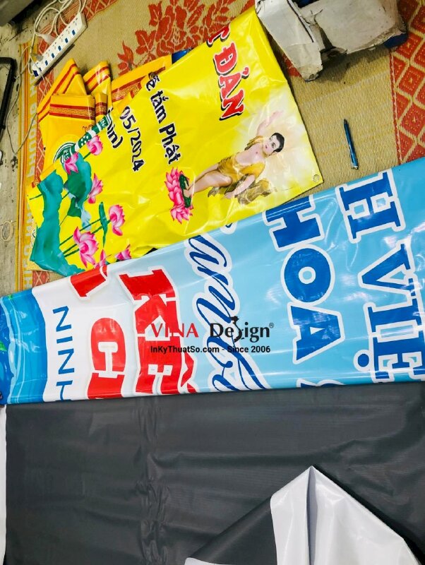 In biển bạt gian hàng phục vụ nước cho nhóm thiện nguyện Phật giáo, banner treo chất liệu bạt Hiflex - INKTS3104