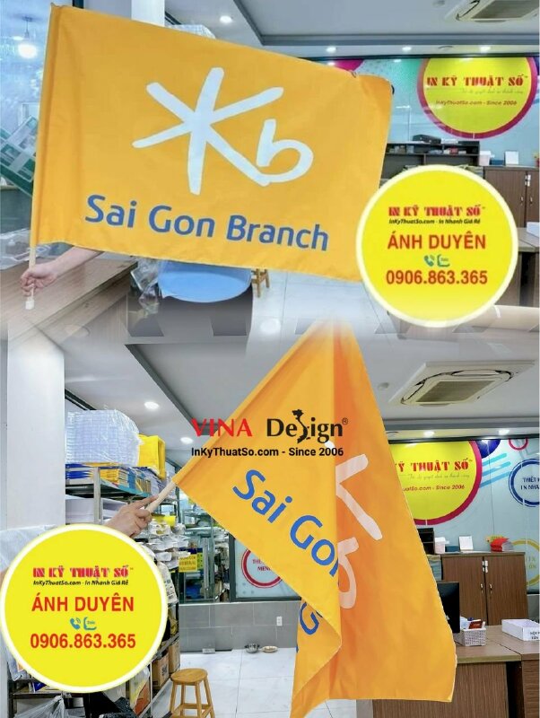 In cờ công ty chứng khoán, in lên Silk làm cờ in logo công ty - INKTS1456