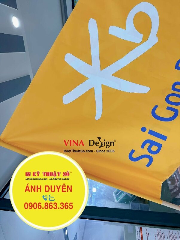 In cờ công ty chứng khoán, in lên Silk làm cờ in logo công ty - INKTS1456