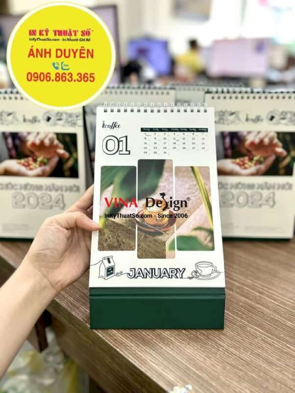 In lịch chữ A chủ đề cà phê cho thương hiệu, công ty, nhãn hàng coffee - INKTS820