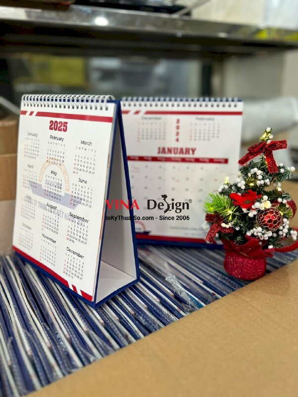 In lịch để bàn 19 x 22cm, lịch bàn chữ A gáy lò xo, in lịch Tết công ty hàng hải - INKTS1019