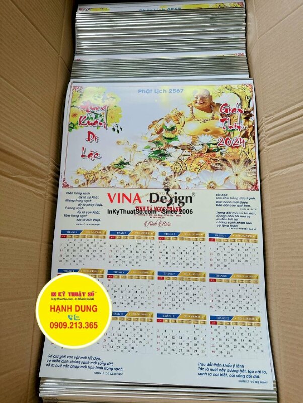 In lịch Phật giáo, in lịch 1 tờ 40cm x 60cm C250gsm 1 mặt offset 500 cuốn, nẹp thiếc, in lịch cho tịnh xá - INKTS223