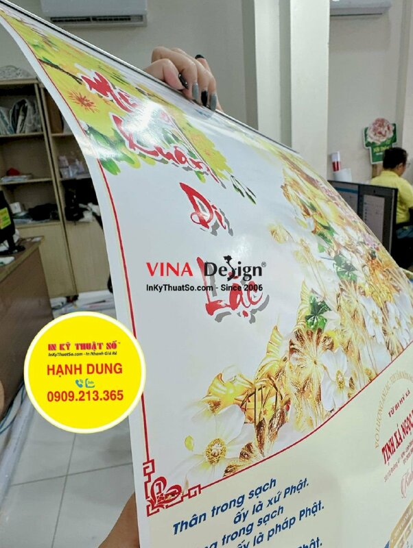 In lịch Phật giáo, in lịch 1 tờ 40cm x 60cm C250gsm 1 mặt offset 500 cuốn, nẹp thiếc, in lịch cho tịnh xá - INKTS223