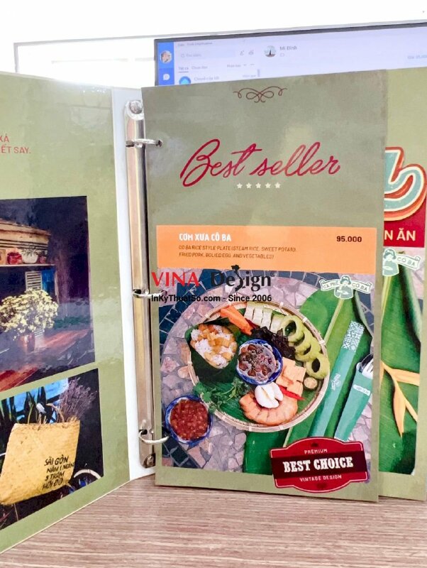 In menu bìa còng, menu thức ăn quán cà phê vintage Cô Ba Sài Gòn - INKTS503