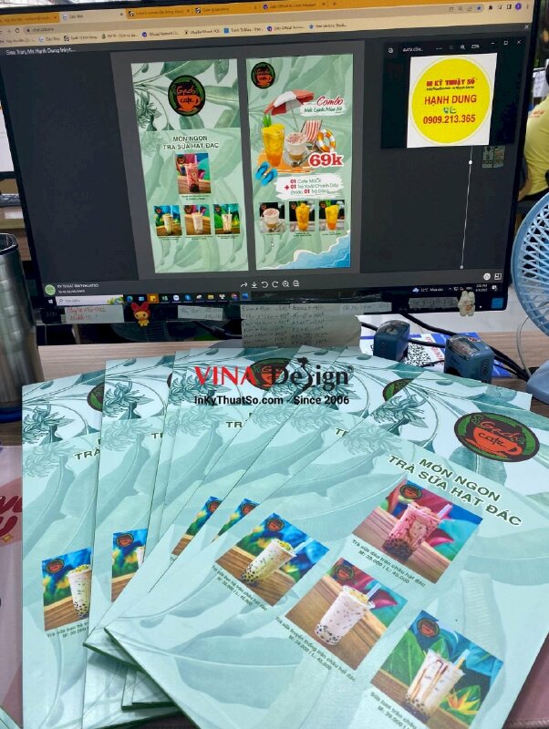 In menu cầm tay quán cafe, menu tấm cầm tay trà sữa hạt đác - INKTS901