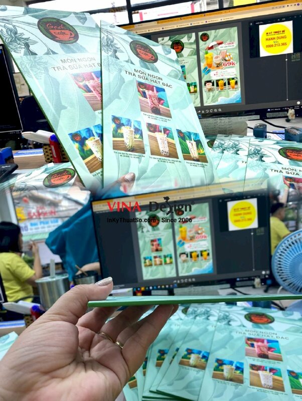 In menu cầm tay quán cafe, menu tấm cầm tay trà sữa hạt đác - INKTS901